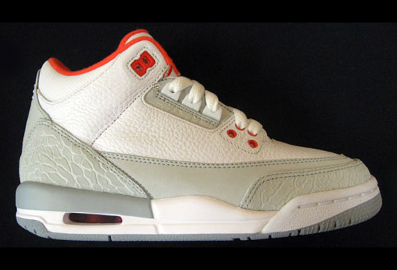 Air Jordan Retro 3 Gs White Light Grey Red 2