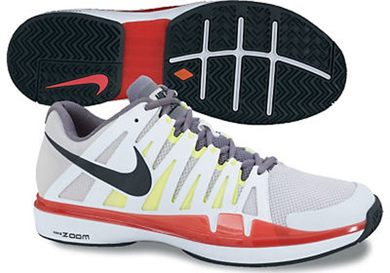 Nike Zoom Vapor 9 Tour Roger Federer Pure Platinum Cool Grey Action Red Black Spring 2012