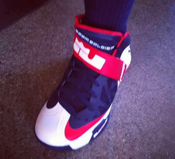 Nike Zoom Lebron Soldier 6 White Navy Red On Feet 1