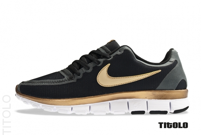 Nike Wmns Free 5.0 V4 Black Metallic Gold White 2