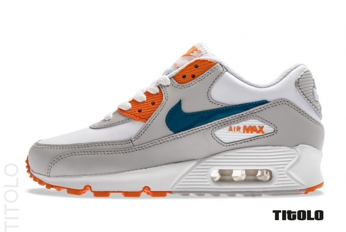 Nike Wmns Air Max 90 Neutral Grey Shaded Blue Mandarin White 1