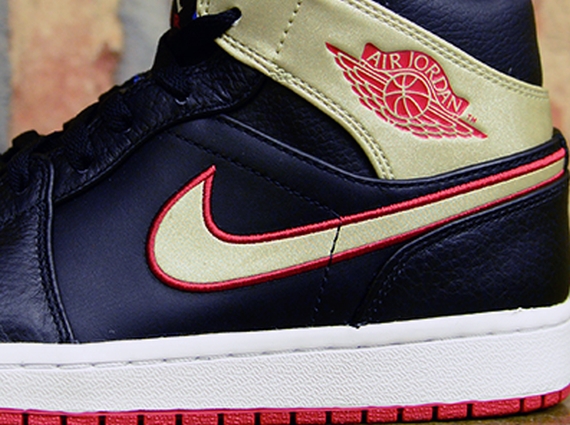 Air Jordan 1 Mid - Black - Gym Red - Metallic Gold