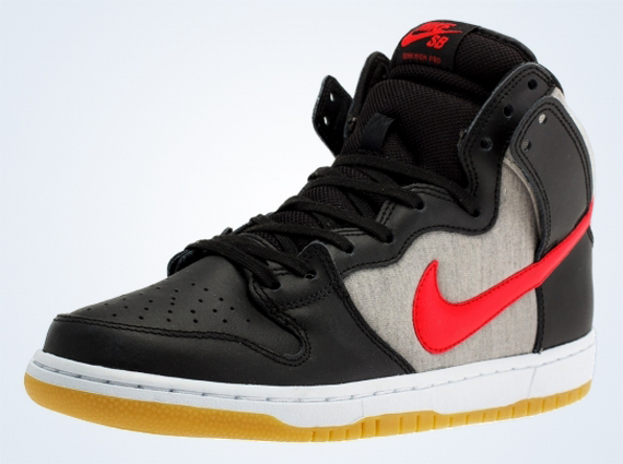 Nike Sb Dunk High Black Red Grey Fleece