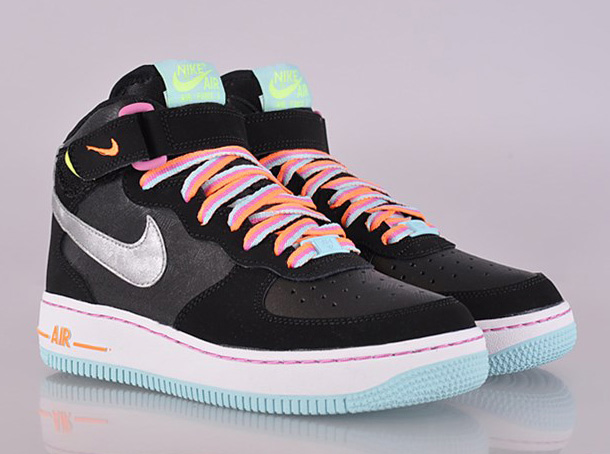 Nike Air Force 1 Mid Black Metallic Silver Glacier Ice Violet 01