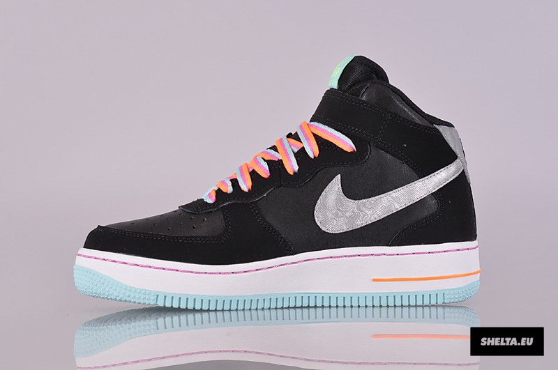 Nike Air Force 1 Mid Black Metallic Silver Glacier Ice Violet 03