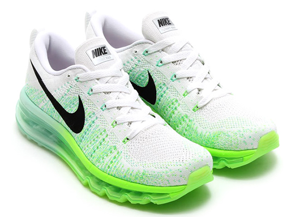 Nike Womens Flyknit Air Max - White - Black - Electric Green - Medium Mint