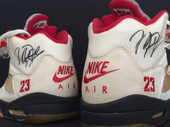 Original Air Jordan 5 "White/Fire Red" Autographed by Michael Jordan