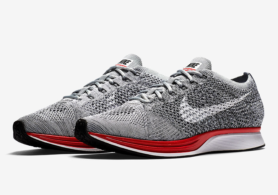 Nike Flyknit Racer Grey Red Midsole 528826 013
