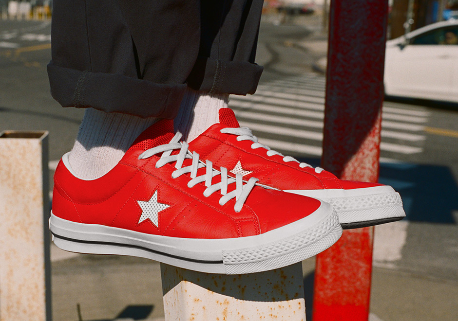 Converse One Star Perforated Leather Pack White Red Black 2