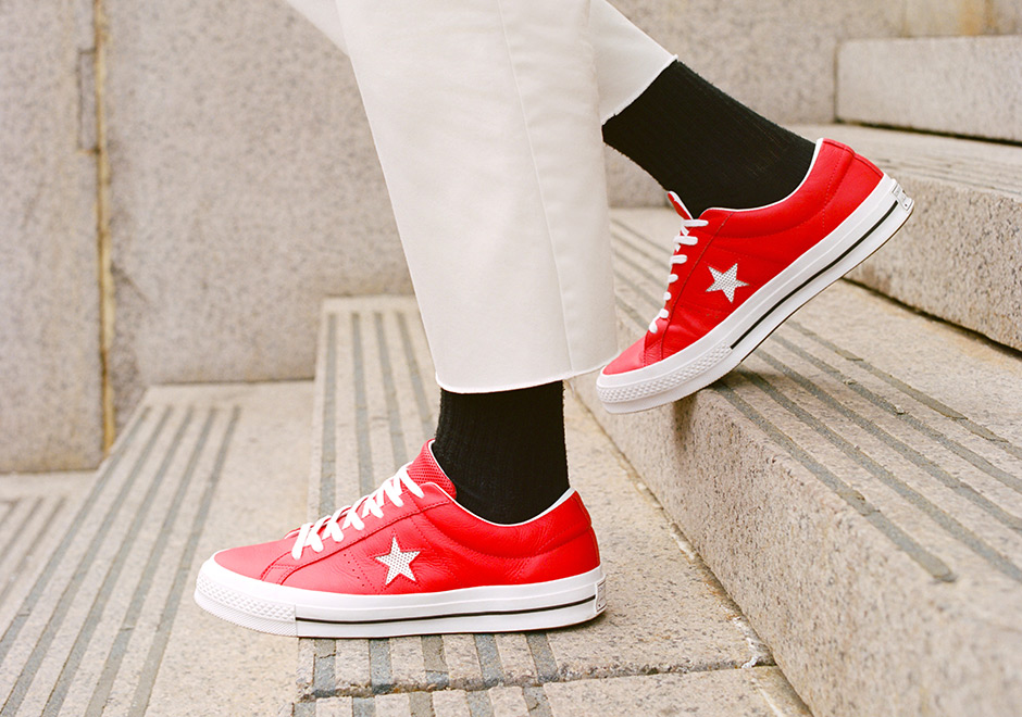 Converse One Star Perforated Leather Pack White Red Black 3