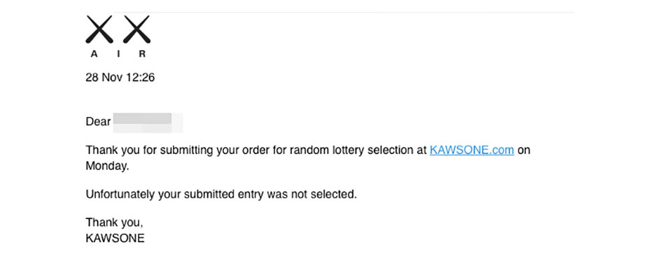 Black Kaws Jordan 4 Lottery Loss