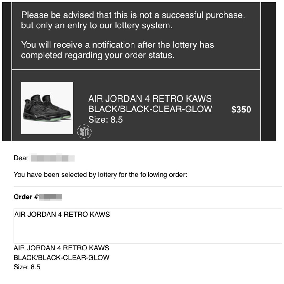 Kaws Jordan 4 Black Lottery Win