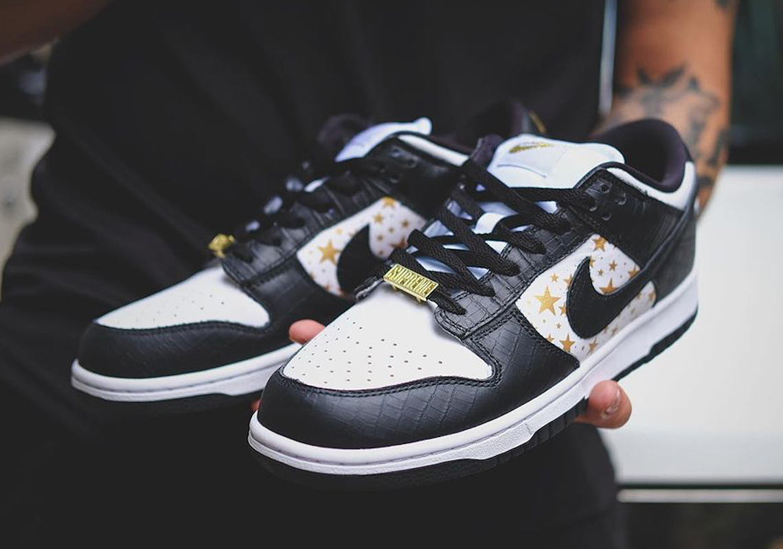 Supreme Nike Sb Dunk Low White Black Metallic Gold Dh3228 102 5