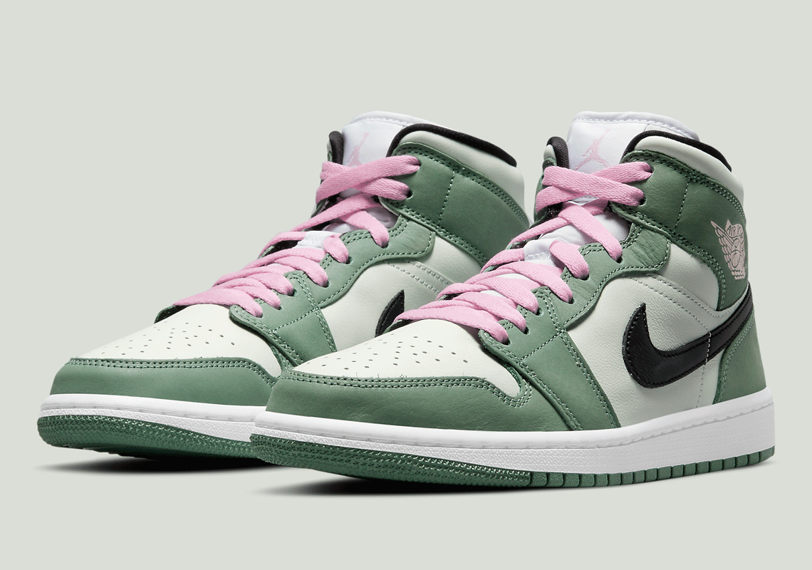The Air Jordan 1 Mid "Dutch Green" Features Contrasting Pink Laces