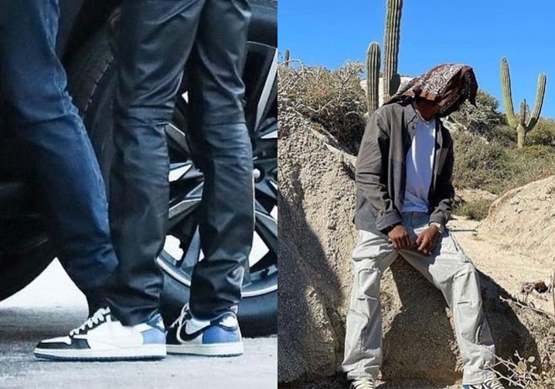 Travis Scott Spotted In Air Jordan 1 Low "Cactus Jack" In UNC Blue Colors