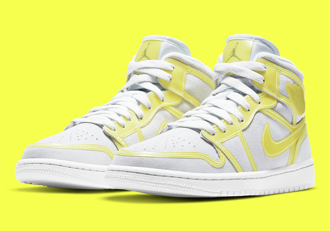 Air Jordan 1 Mid Pairs Off-White Suede And Opti Yellow Cut-Out Overlays