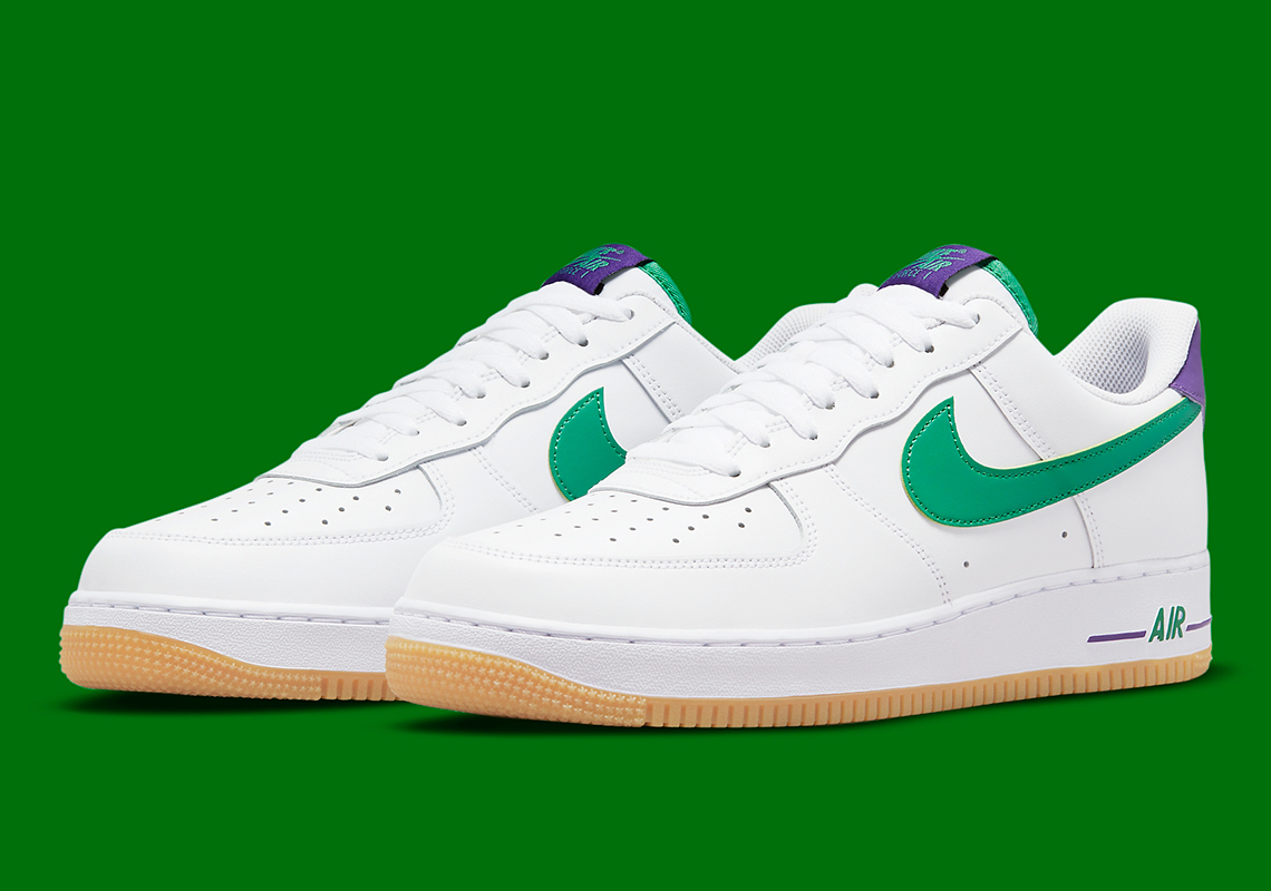 Green And Purple Pair Up To Accent A Gum-Soled Nike Air Force 1