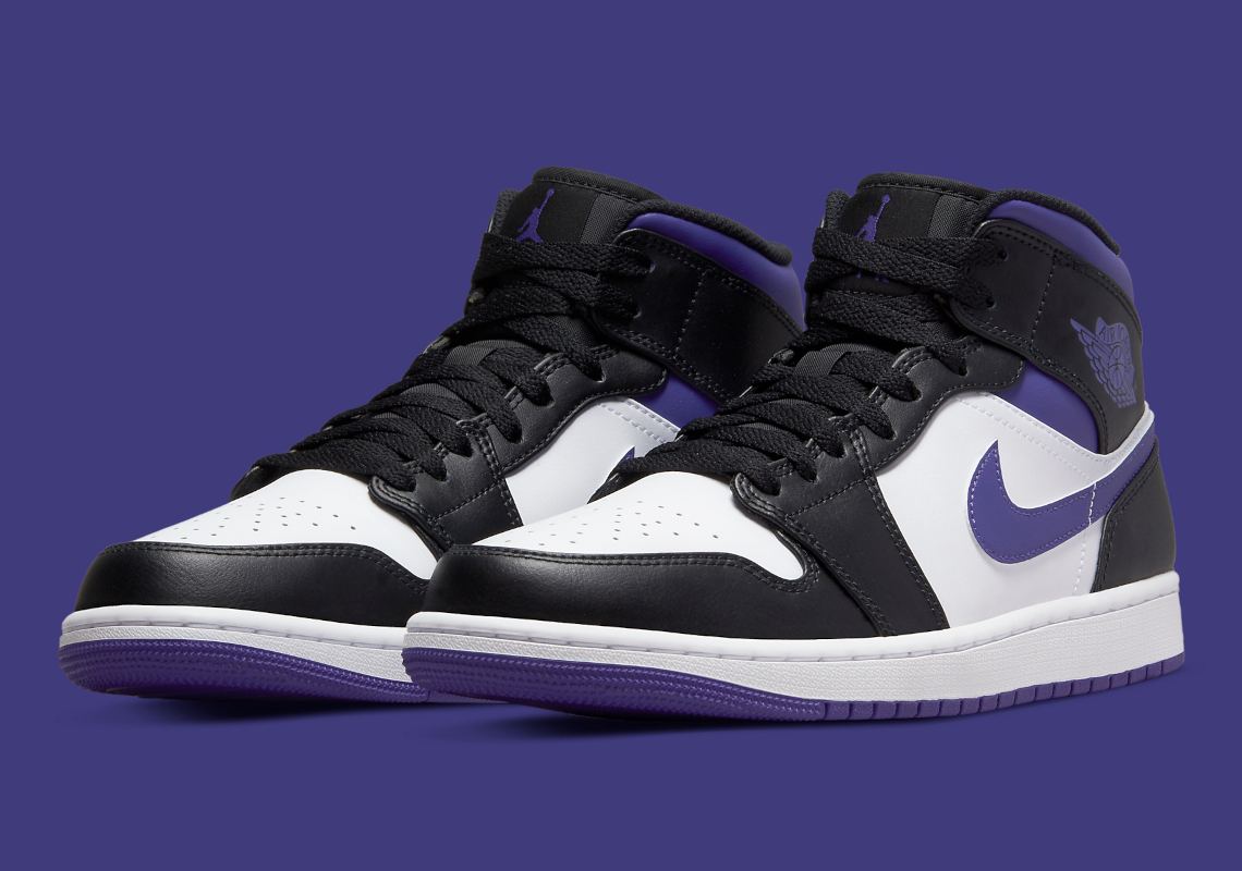 The Air Jordan 1 Mid Dresses Up In "White/Black/Court Purple"