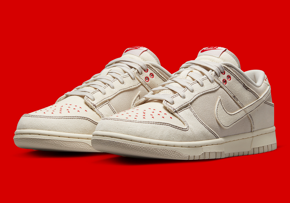 Light Orewood Brown Canvas Covers This Sashiko-Inspired Nike Dunk Low