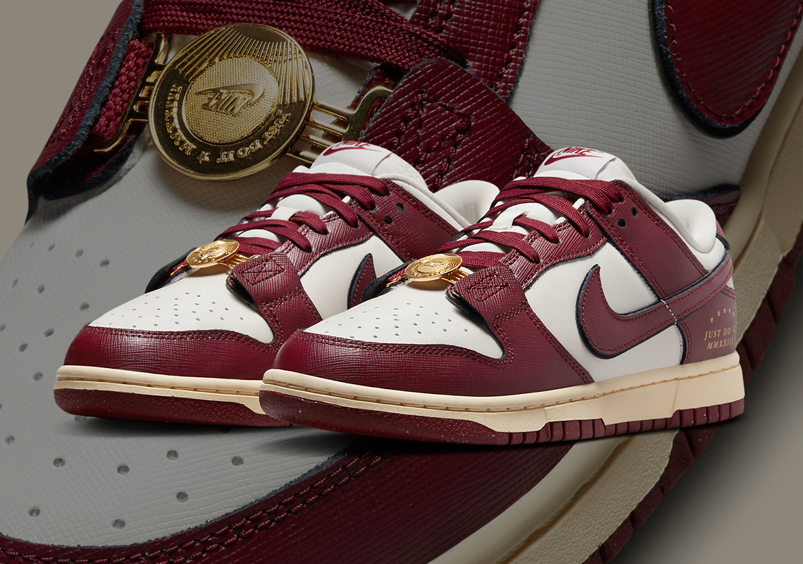 Gold Accessories And "Just Do It" Branding Land On This Regal Nike Dunk Low
