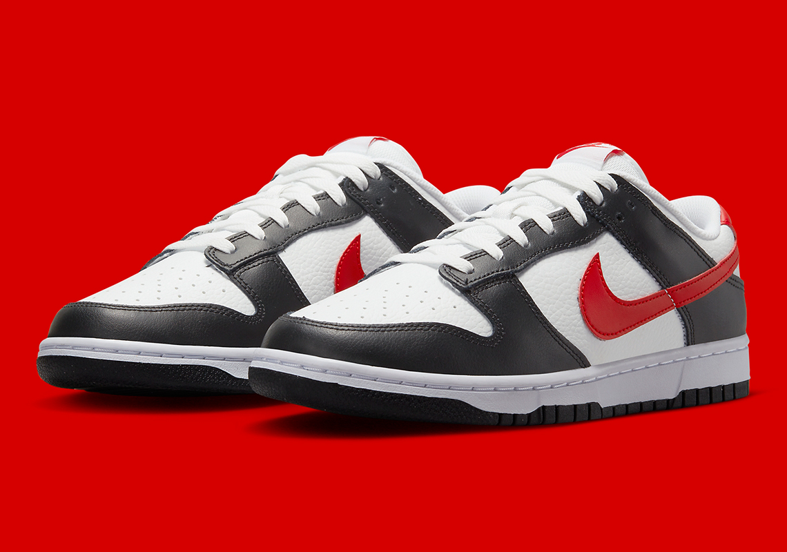 The Nike Dunk Low "Panda" Appears With Red Logos