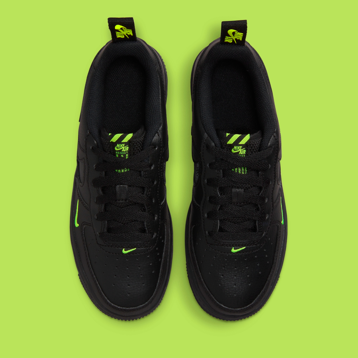 Big Kids Nike Air Force 1 Low Black Volt Glow Fv7020 001 8