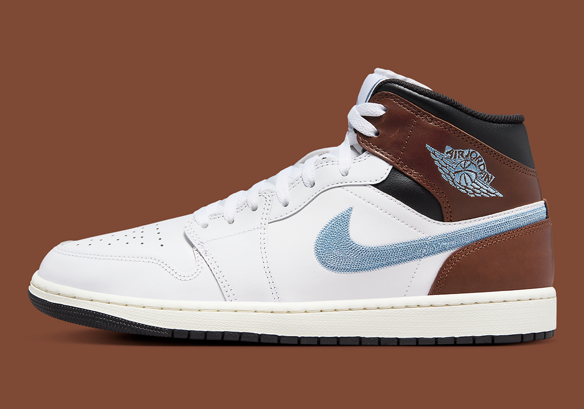 Air Jordan 1 Mid Se Embroidered White Blue Brown 8