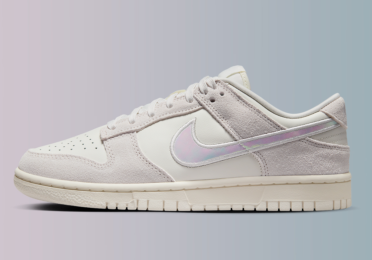 The Women's Nike Dunk Low Wears An Iridescent Swoosh