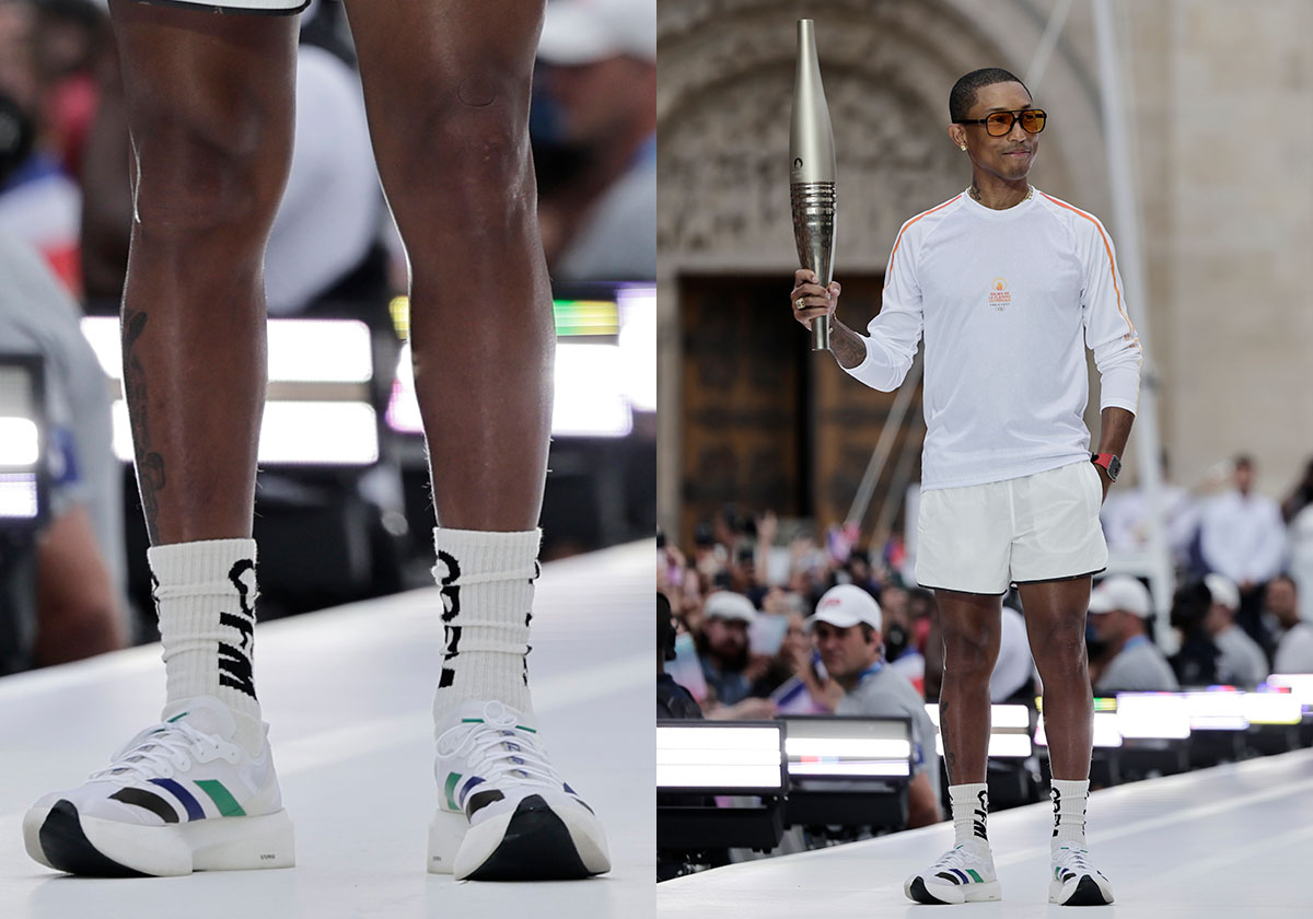 Pharrell Debuts Upcoming adidas Collaboration During His Paris Olympics Torch Run