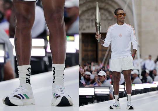Pharrell Debuts Upcoming adidas Collaboration During His Paris Olympics Torch Run