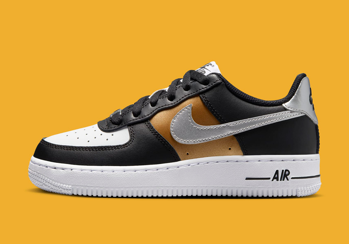 Nike Air Force 1 Low Gs Black White Metallic Gold Metallic Silver Hv0937 010 8