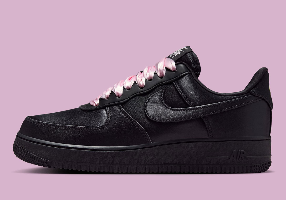 Nike Air Force 1 Low Black Satin Pink Ribbon Laces Ih2034 010 1