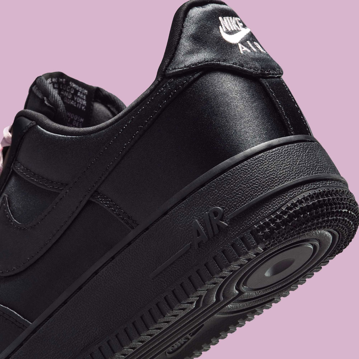 Nike Air Force 1 Low Black Satin Pink Ribbon Laces Ih2034 010 2
