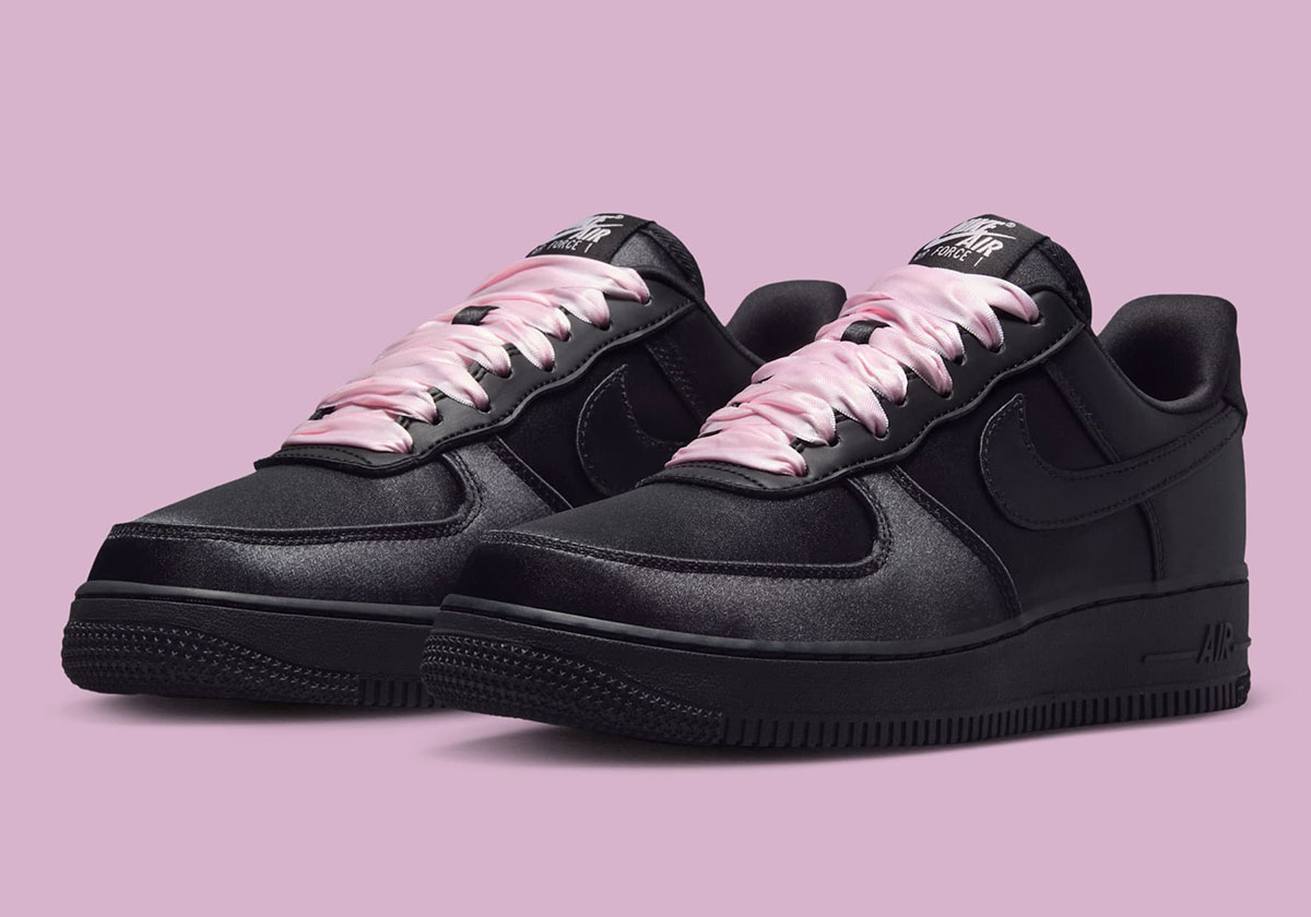 Nike Air Force 1 Low Black Satin Pink Ribbon Laces Ih2034 010 3
