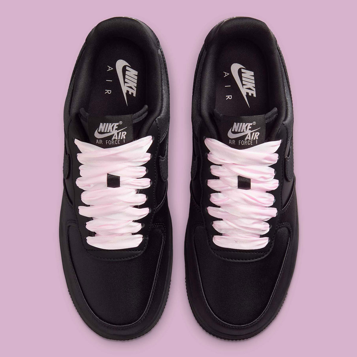 Nike Air Force 1 Low Black Satin Pink Ribbon Laces Ih2034 010 6