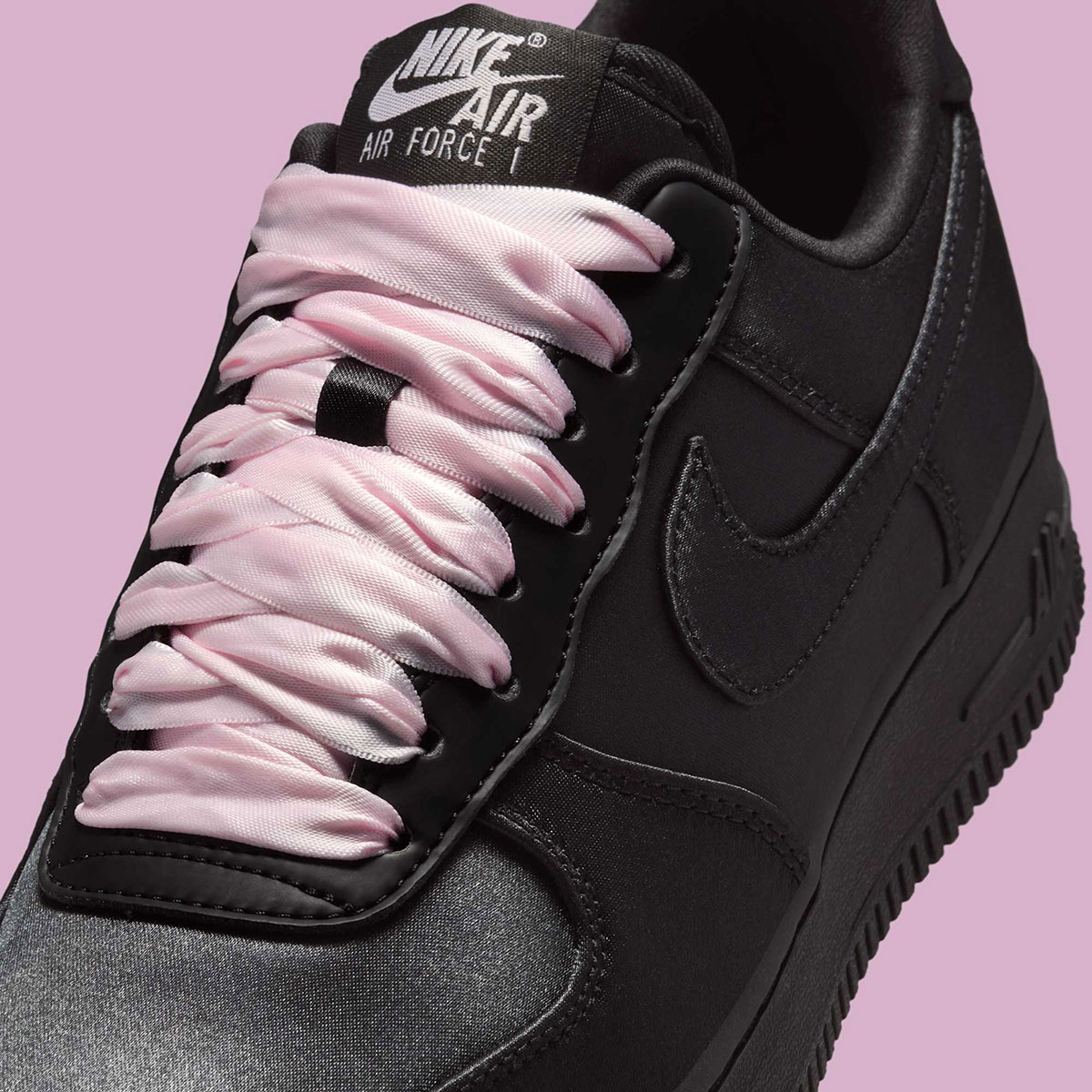 Nike Air Force 1 Low Black Satin Pink Ribbon Laces Ih2034 010 7
