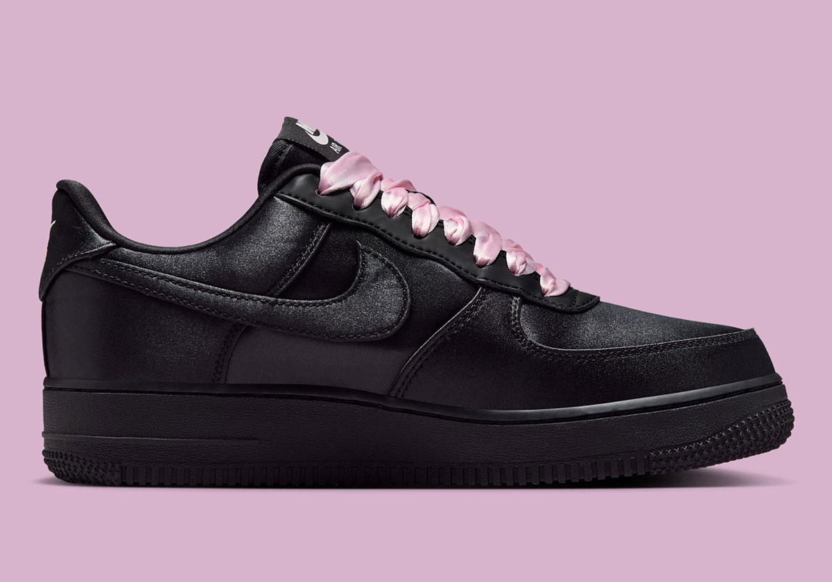 Nike Air Force 1 Low Black Satin Pink Ribbon Laces Ih2034 010 9